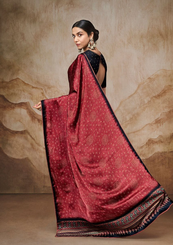 Red Ajrakh Style Digitally Crafted Saree HSC-0003