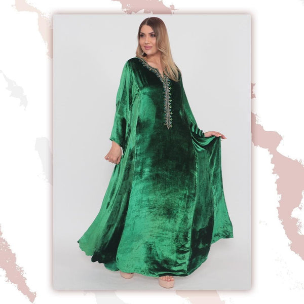 Green Lace Velvet Gown HVC-0011