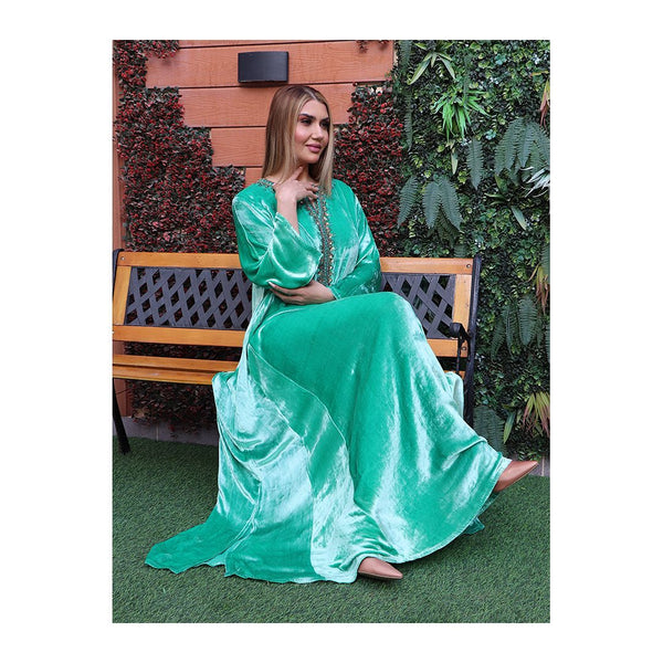 Light Green Velvet Gown HVC-0006