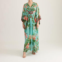 Aqua Floral Long Kaftan AUG-0001