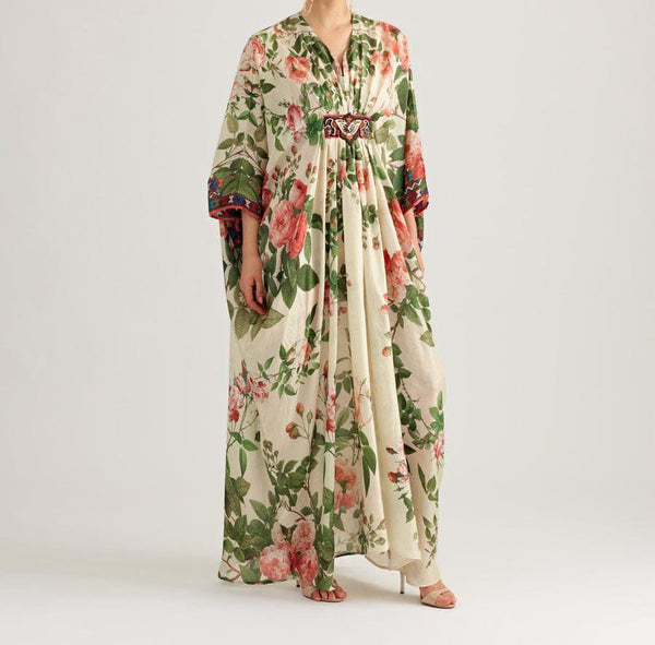 Pearl Rose Floral Long Kaftan AUG-0005