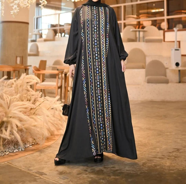 Black Line Geometric  Abaya NAC-0001