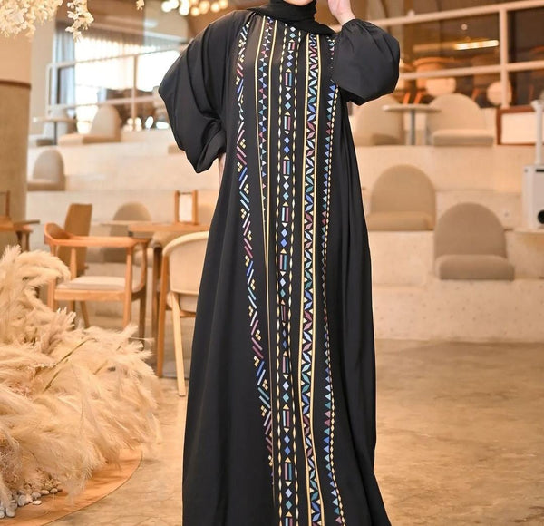 Black Line Geometric  Abaya NAC-0001