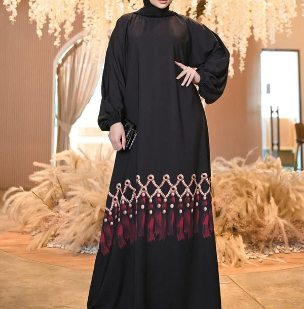 Black Border Red  Abaya NAC-0004