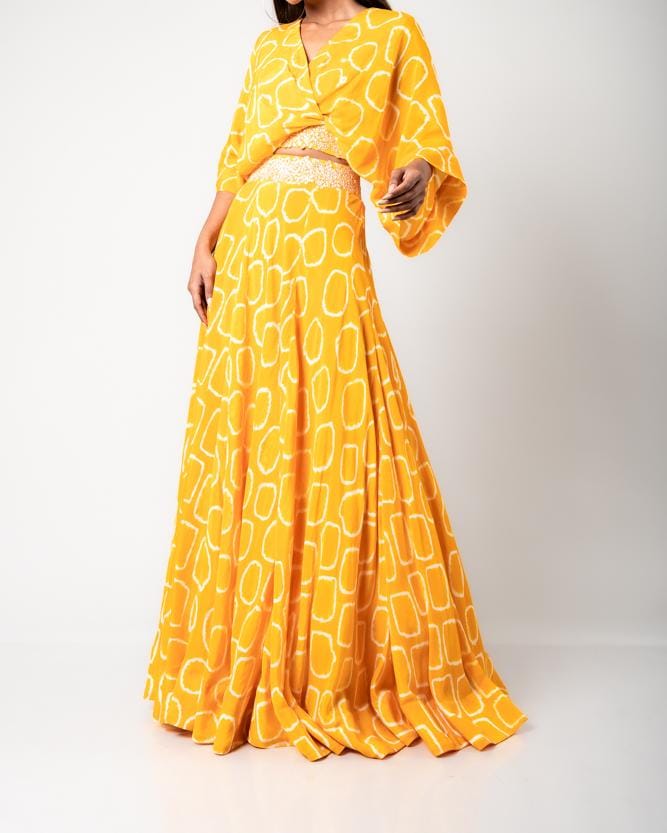 Yellow Kaftan Shirt with Lehnga