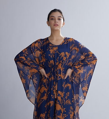 Blue & Orange Floral Kaftan HLK-0197