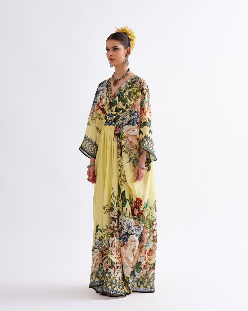 Yellow Floral Kaftan HLK-0055