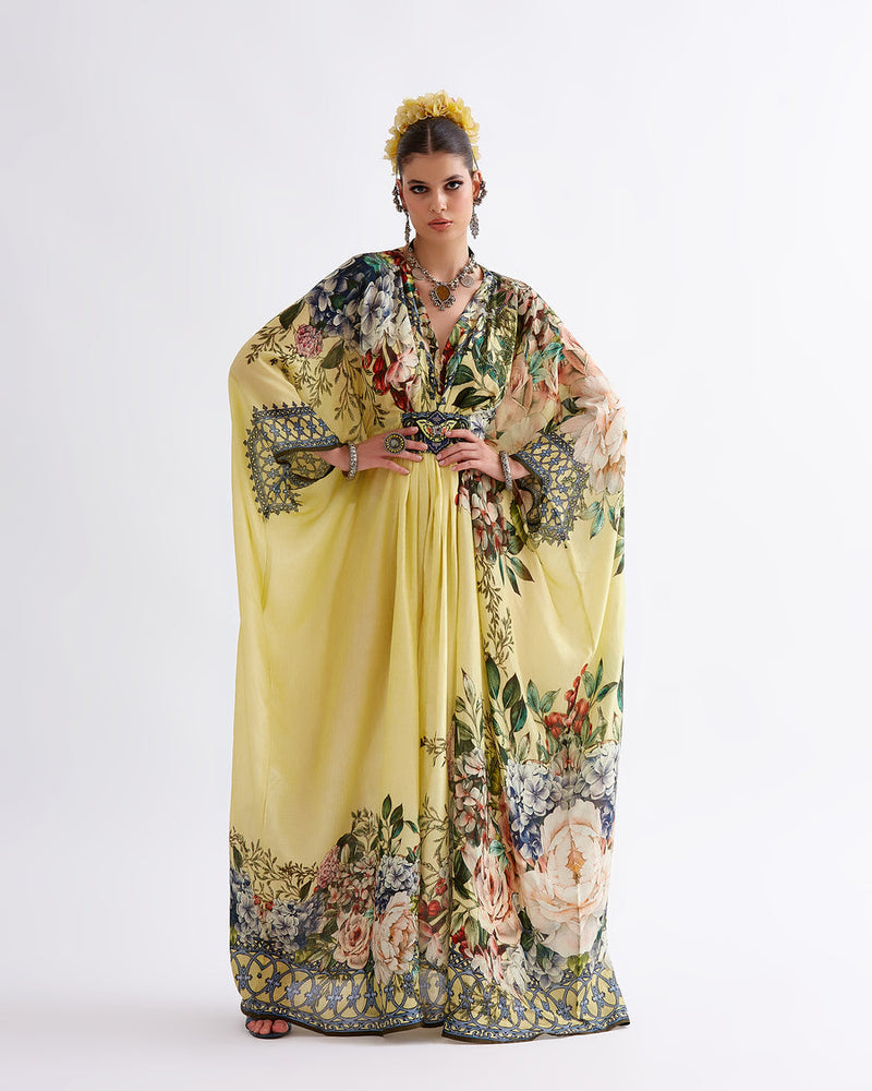 Yellow Floral Kaftan HLK-0055