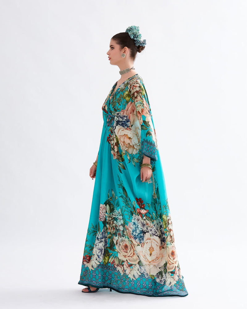 Blue Floral Kaftan HLK-0054