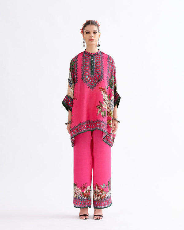 Fuchsia Floral Shirt Trousers Set HED-0018