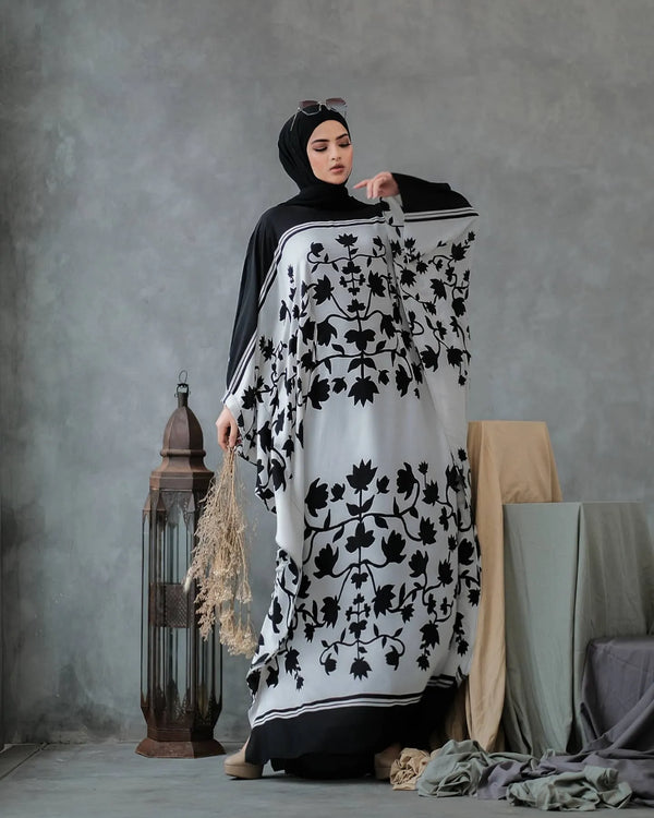 Black & White Kaftan Abaya HLK-0073