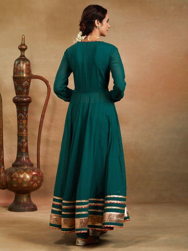 Green Gota Lawn Anarkali Kurta With Churidar