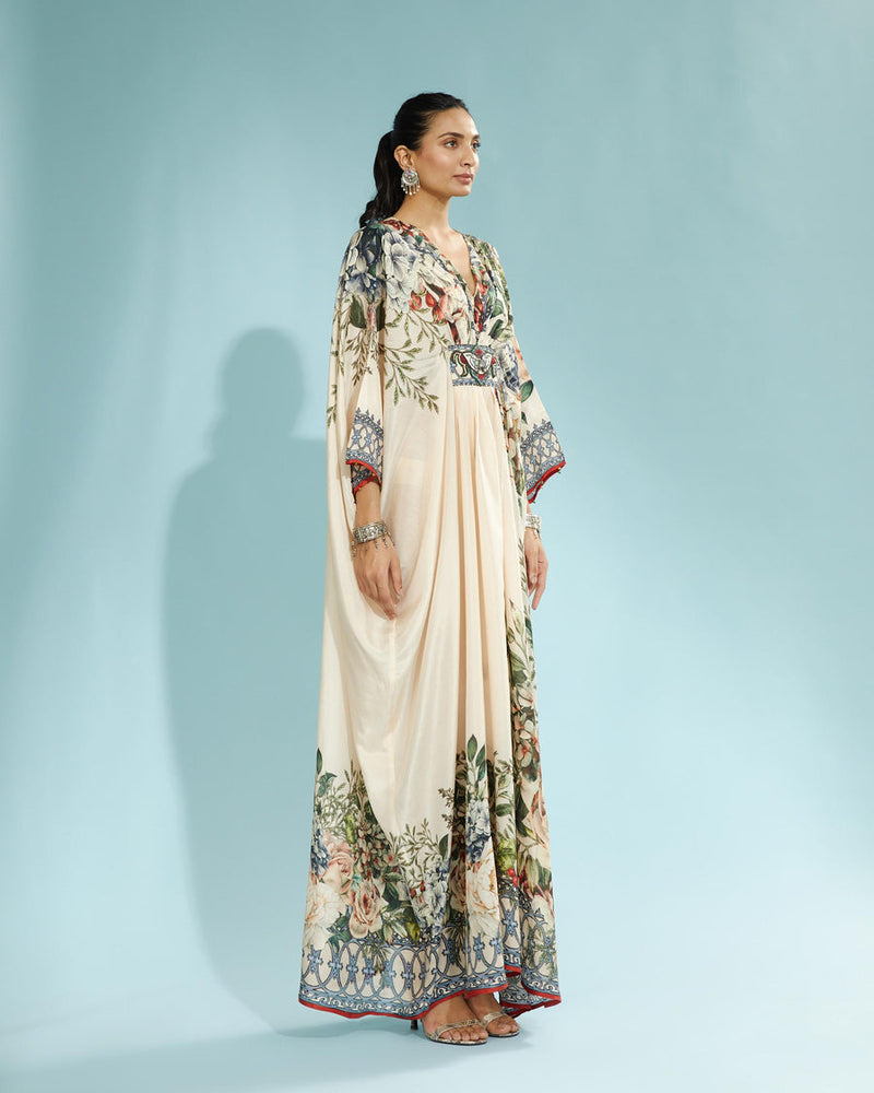 Beige Floral Kaftan HLK-0050