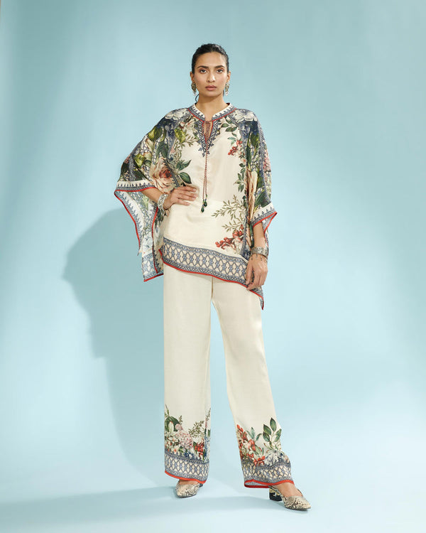 Beige Floral Kaftan Trousers Set HED-0022