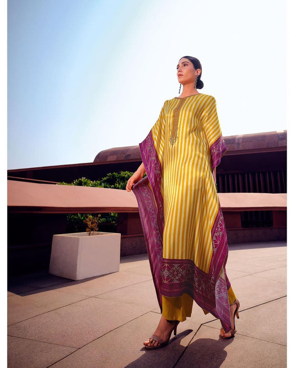 Traditional Yellow Purple Kaftan Set HED-0025