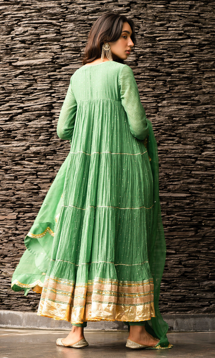 Green Gathered Anarkali With Chooridar HFD-0007