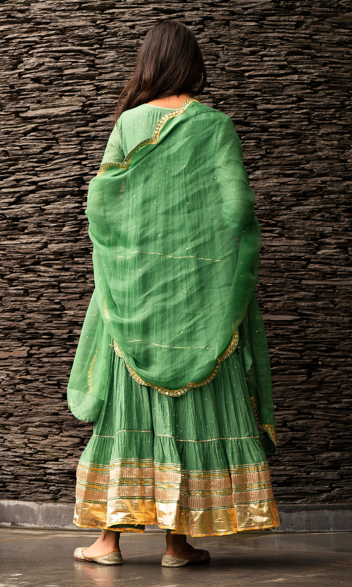 Green Gathered Anarkali With Chooridar HFD-0007