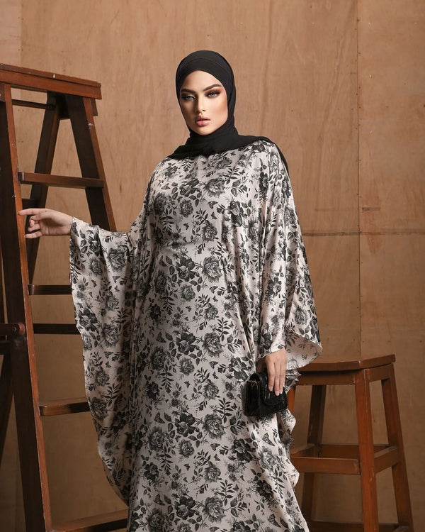 Black Floral Kaftan Abaya HAC-0025