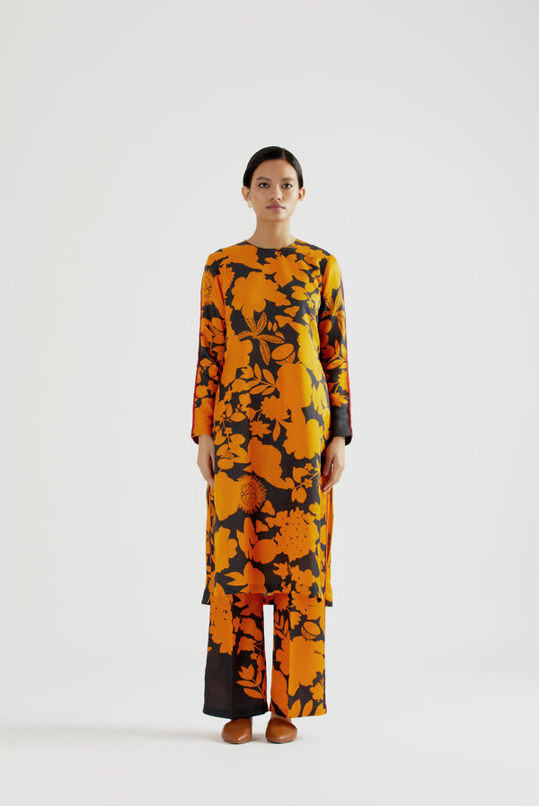 Orange Charcoal Kurta Pant Set HED-0075