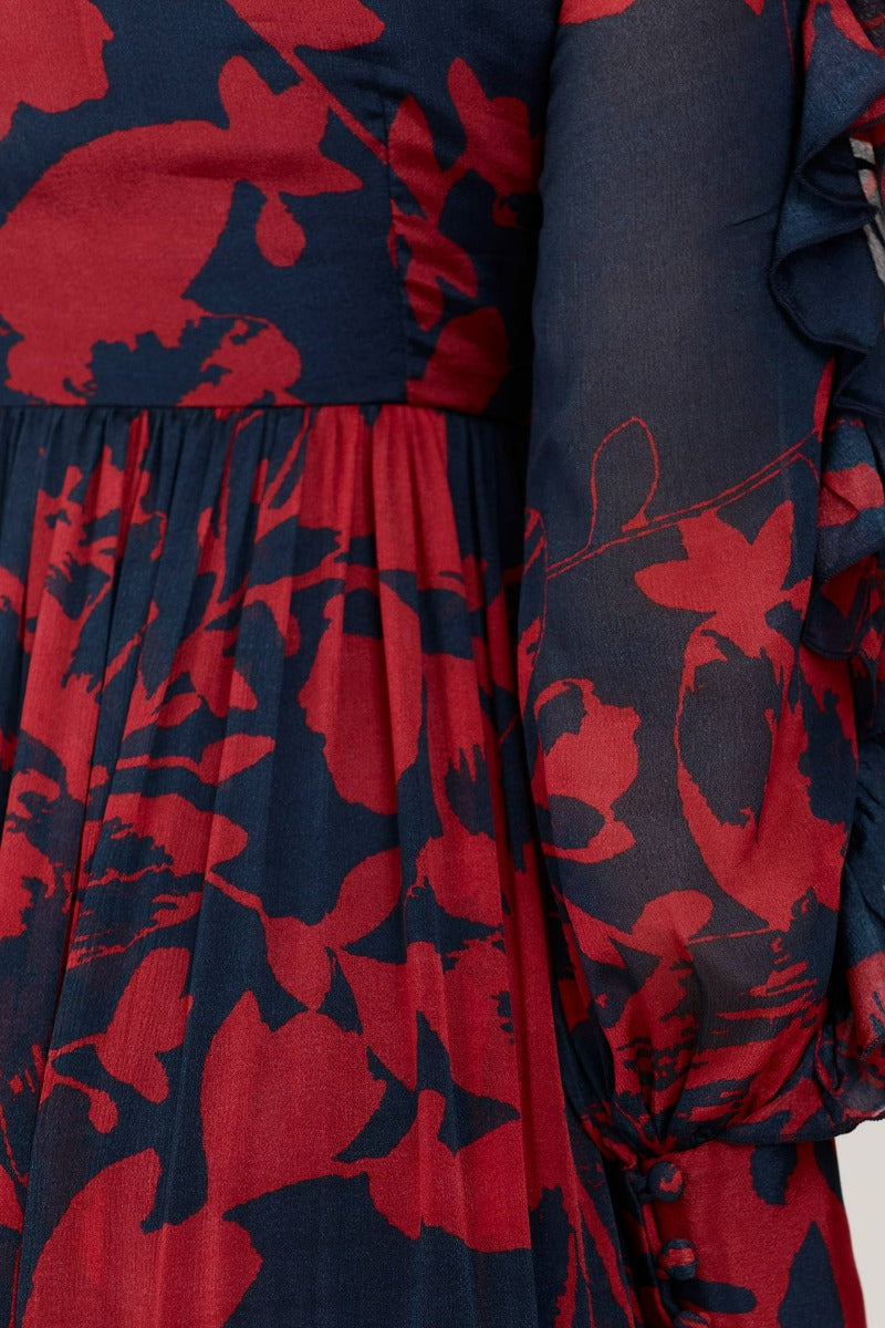 Blue & Red Floral Frock HLF-0002