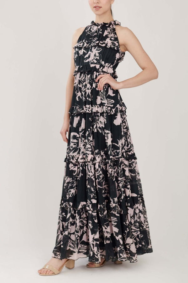 Black & Off White Floral Long Frock HLF-0040