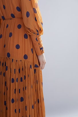 Orange & Blue Polka Long Frock HLF-0052