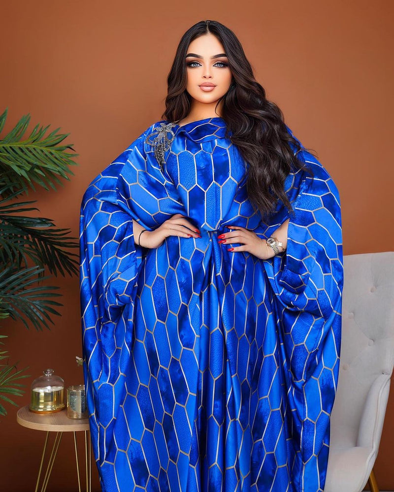 Blue Marble Silk Long Kaftan HLK-0190