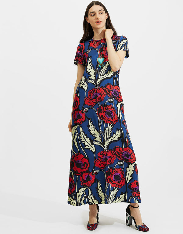 Swing Dress Big Blooms in Silk Twill HSC-0063