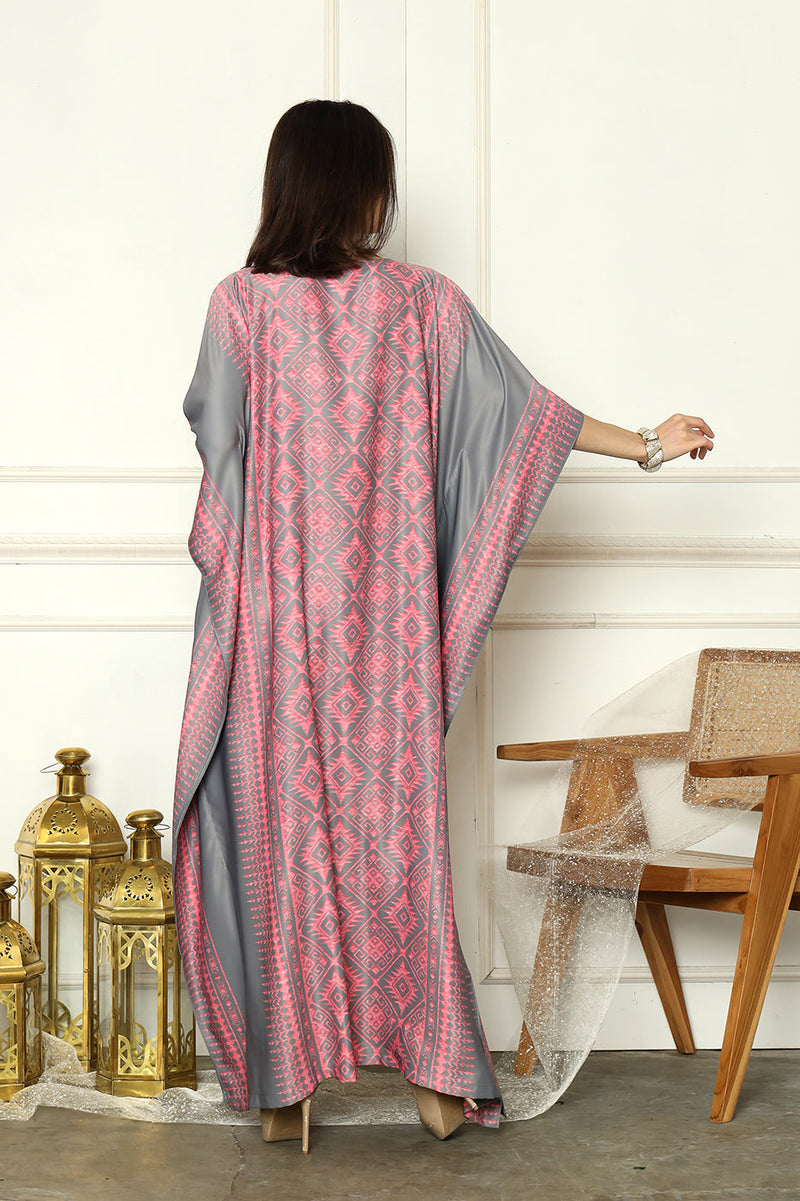 Grey Pink Kaftan HLK-0143