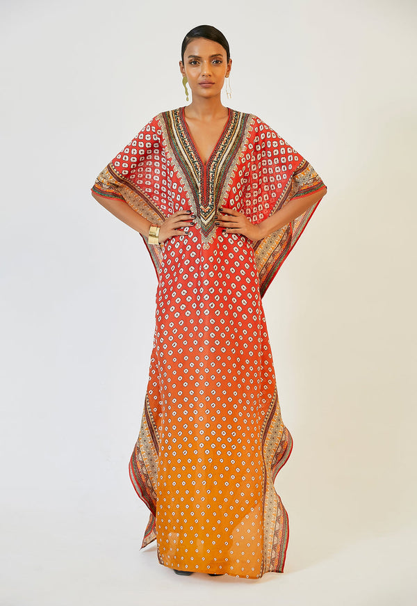 Bandhani Orange Kaftan HLK-0045