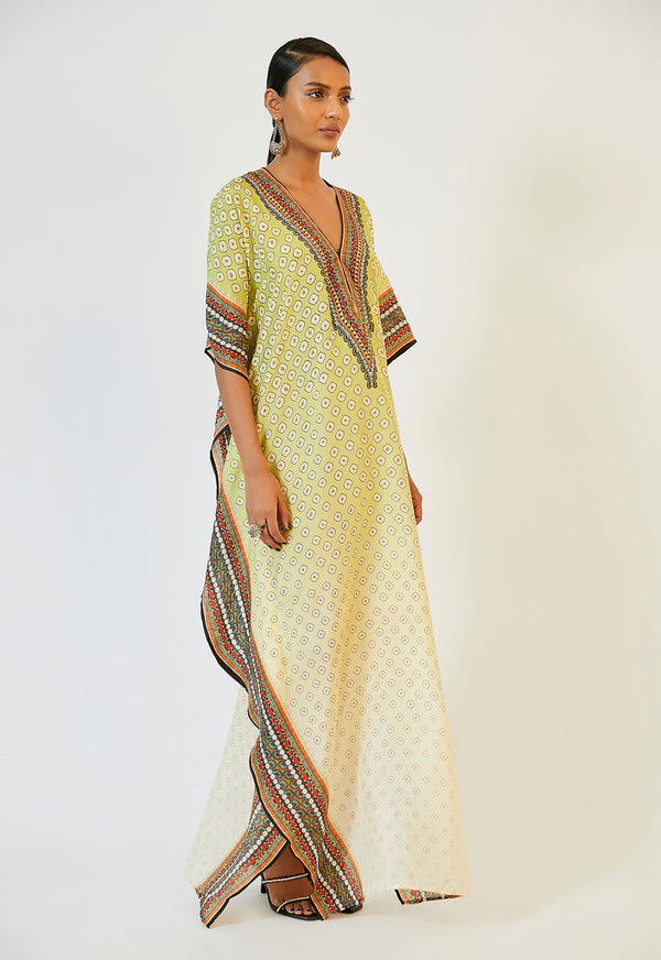 Bandhani Lime Kaftan HLK-0044