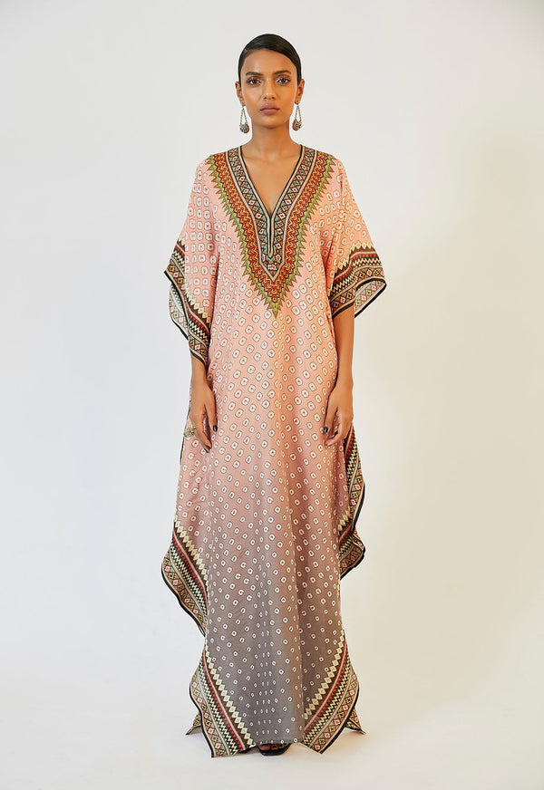 Bandhani Salmon Kaftan HLK-0043