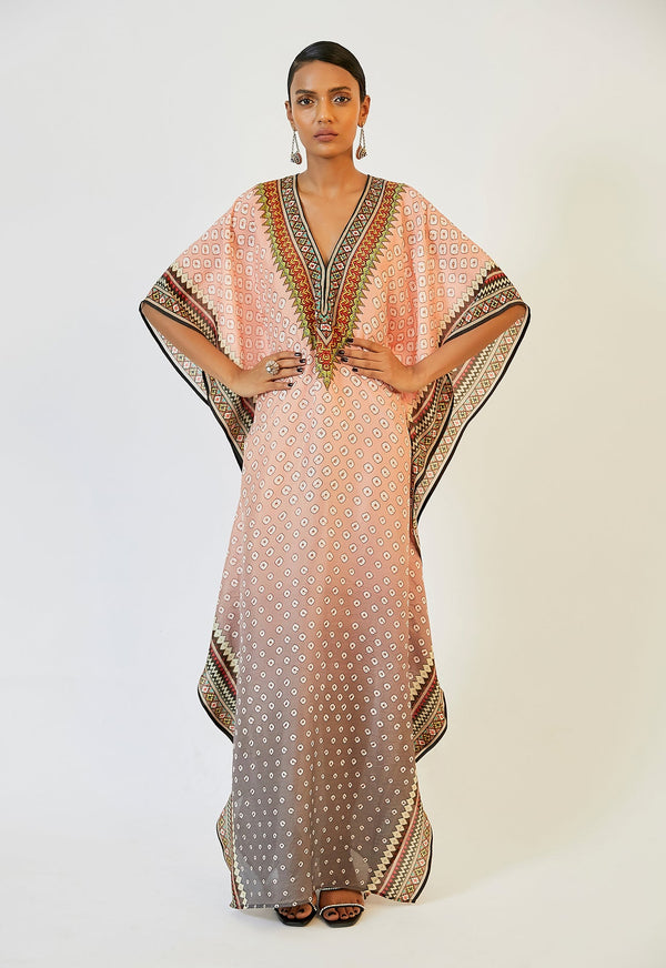 Bandhani Salmon Kaftan HLK-0043