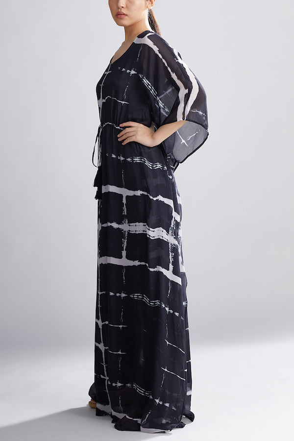 Black Shibori Long Kaftan HLK-0168