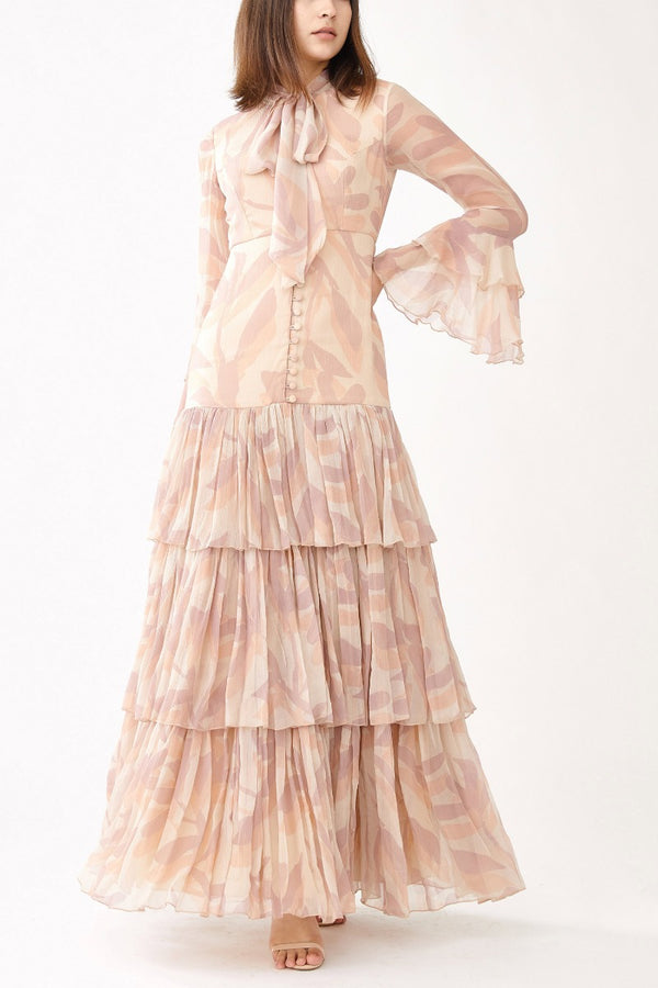 Peach Pink Chiffon Frock HLF-0022