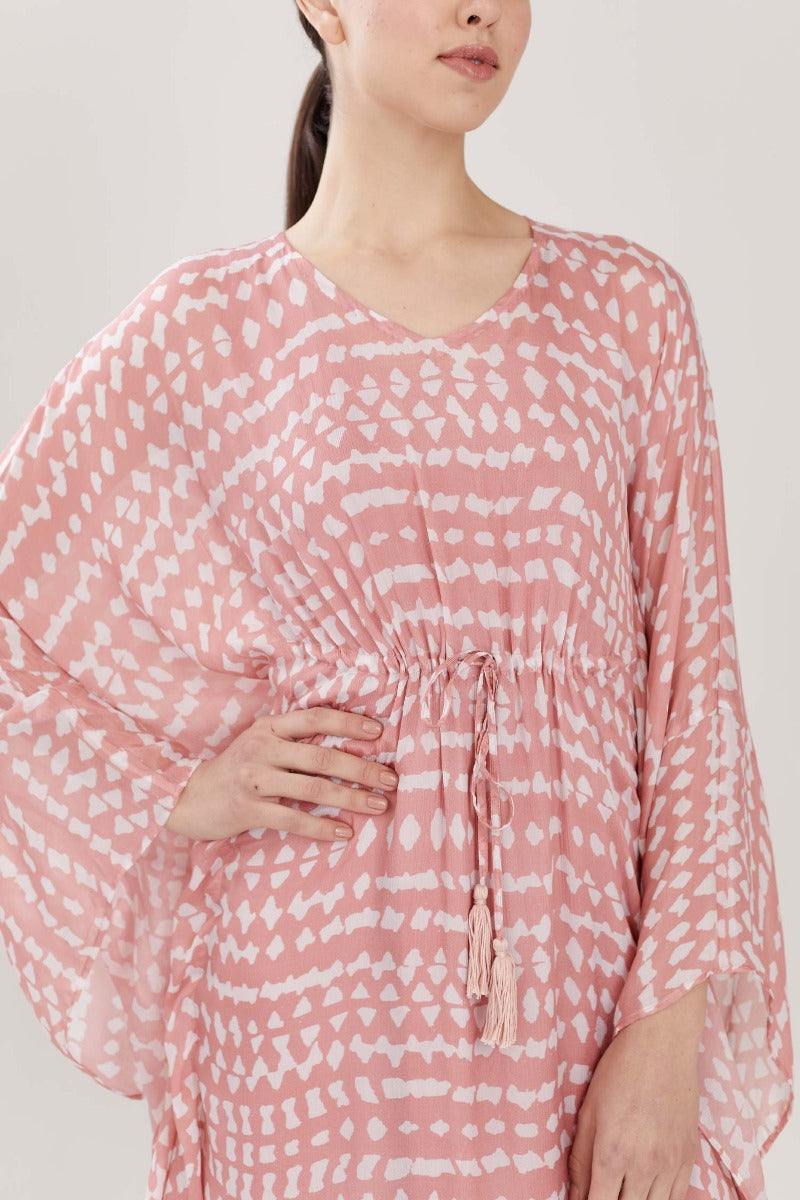 Abstract Pink Long Kaftan HLK-0169